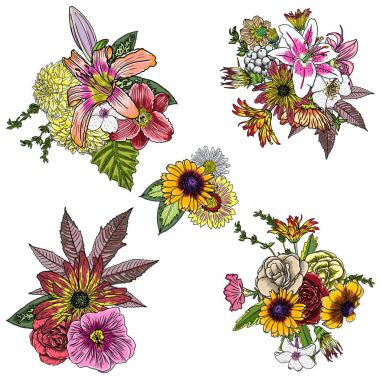 Set 4 vintage çiçek buketleri