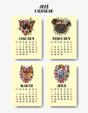 Komik mutlu köpek takvimi 2018 tasarım