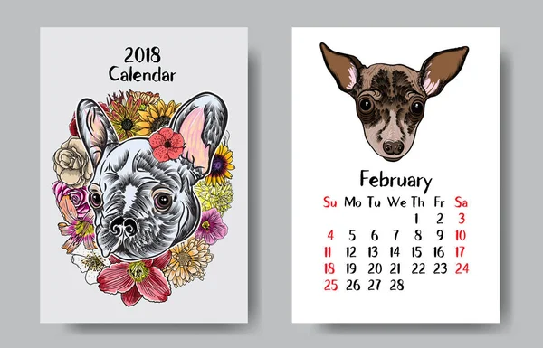 Projekt kalendarza 2018 zabawny pies szczęśliwy — Wektor stockowy