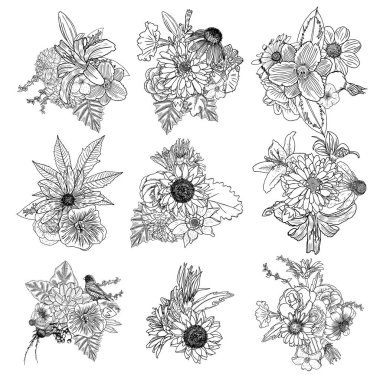 Çiçek açan çiçekler seti