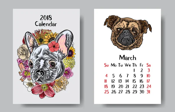 Календарь 2018 года с симпатичной собакой — стоковый вектор