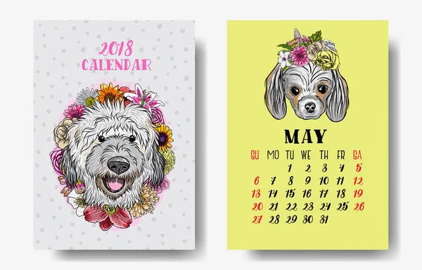 Calendário 2018 com Cão bonito —  Vetores de Stock