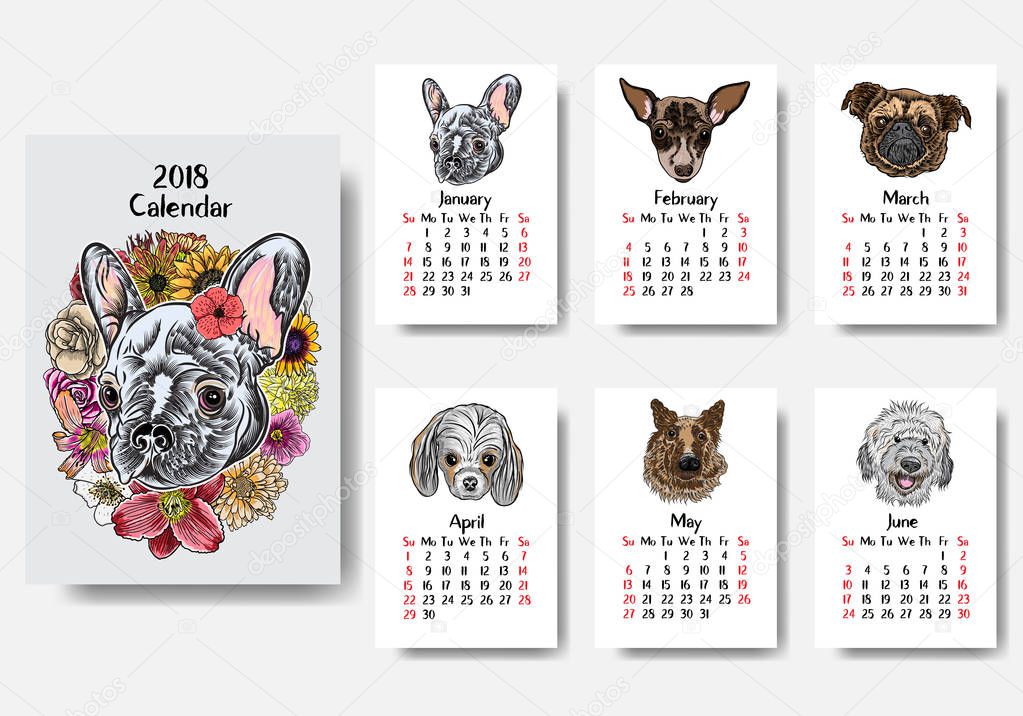 Calendar 2018 with Cute dog
