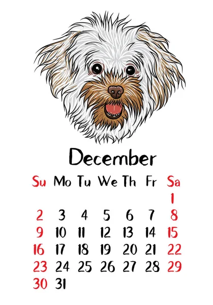 Divertido feliz perro calendario 2018 diseño — Archivo Imágenes Vectoriales