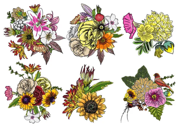 Set di mazzi di fiori — Vettoriale Stock