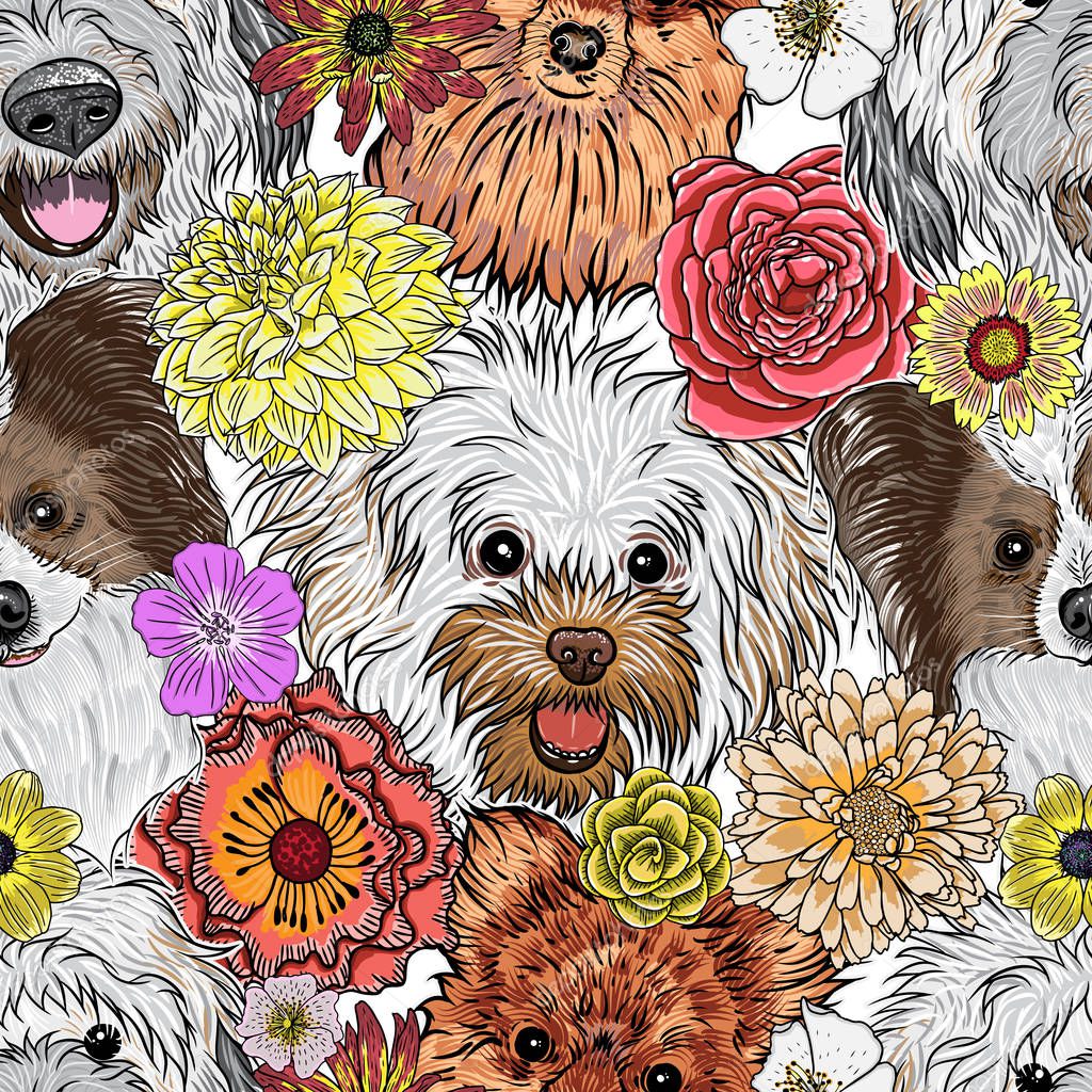 Seamless pattern with cute dogs