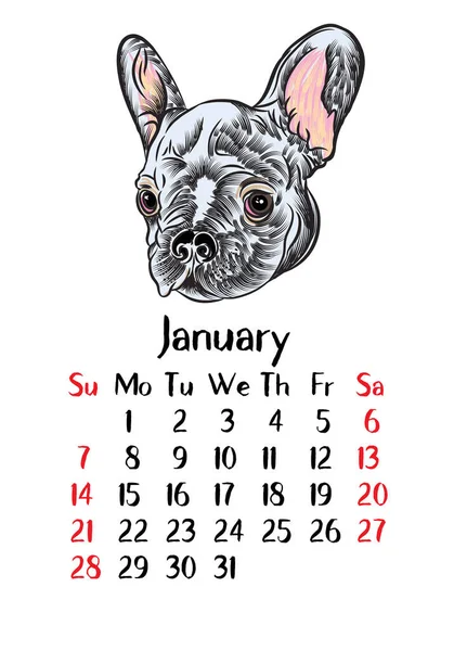 Calendario 2018 con lindo perro — Archivo Imágenes Vectoriales