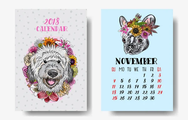 Projeto feliz engraçado do calendário 2018 do cão —  Vetores de Stock