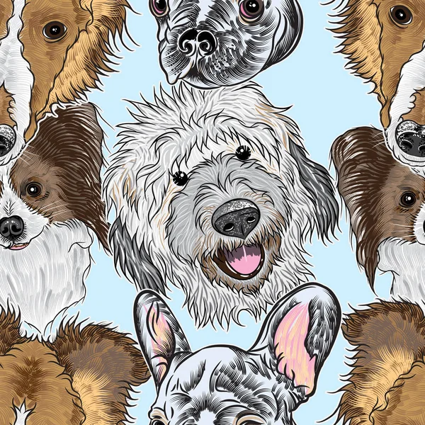 犬の肖像画とのシームレスなパターン — ストックベクタ