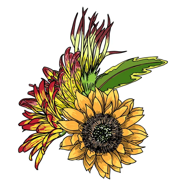 Buquê de flores desenhadas à mão —  Vetores de Stock