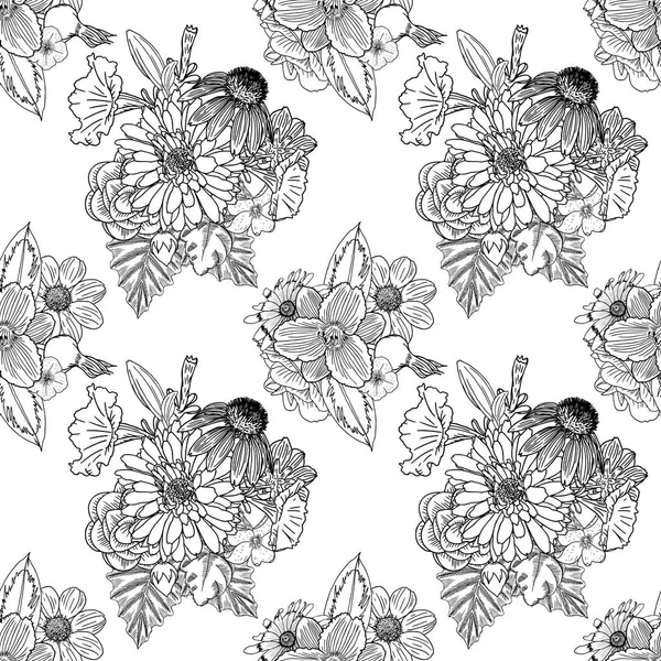 Modèle de fleur noir et blanc — Image vectorielle