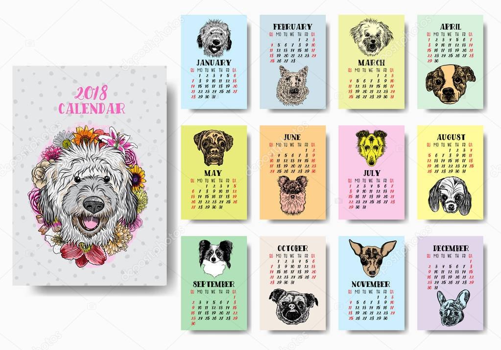 Funny happy dog calendar 2018 design