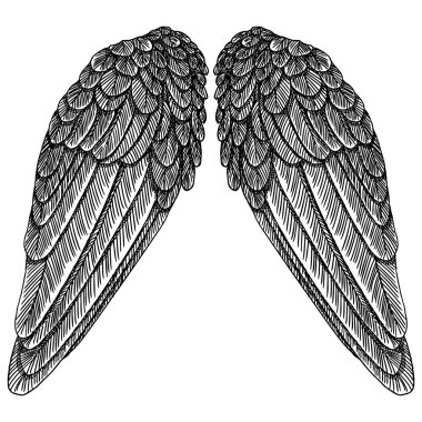 Çift elle çizilmiş vintage kanatlar