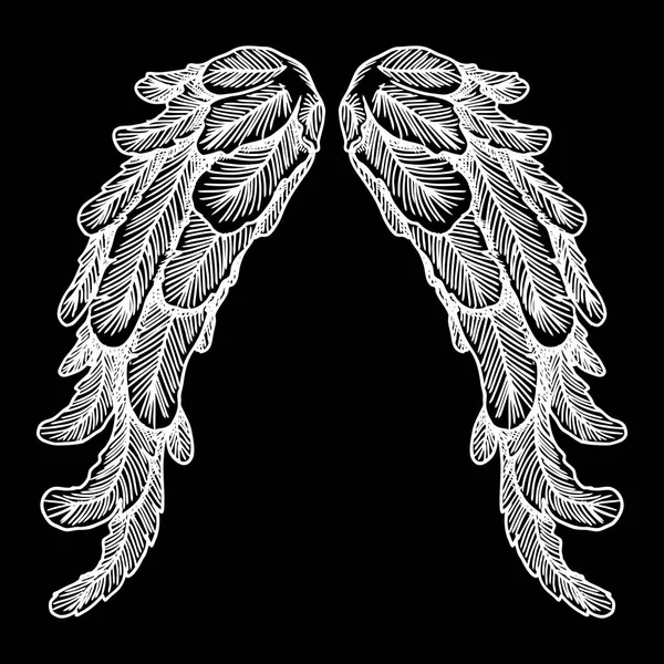 Hand drawn vintage wings pair — Stock Vector