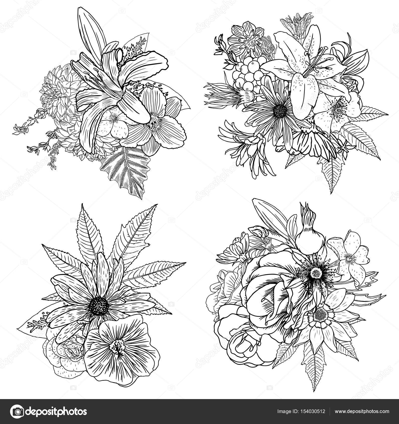 Conjunto de ilustraciones de ramo floral vintage Vector de stock #154030512  de ©goldenshrimp, image size:963x1024