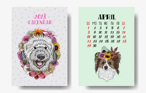 Смішні щасливі собаки календар 2018 дизайн — стоковий вектор