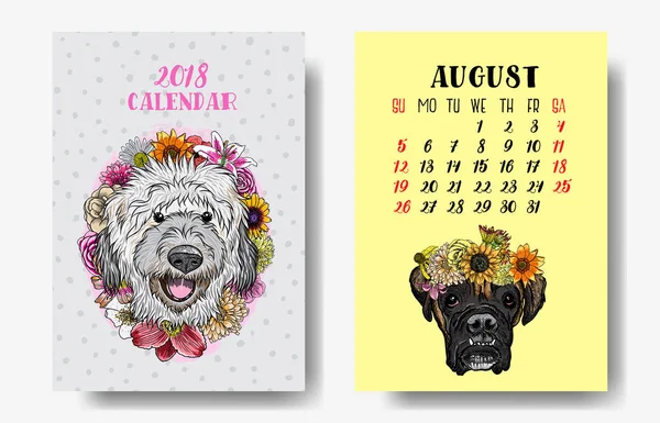 Vicces boldog kutya naptár 2018 design — Stock Vector