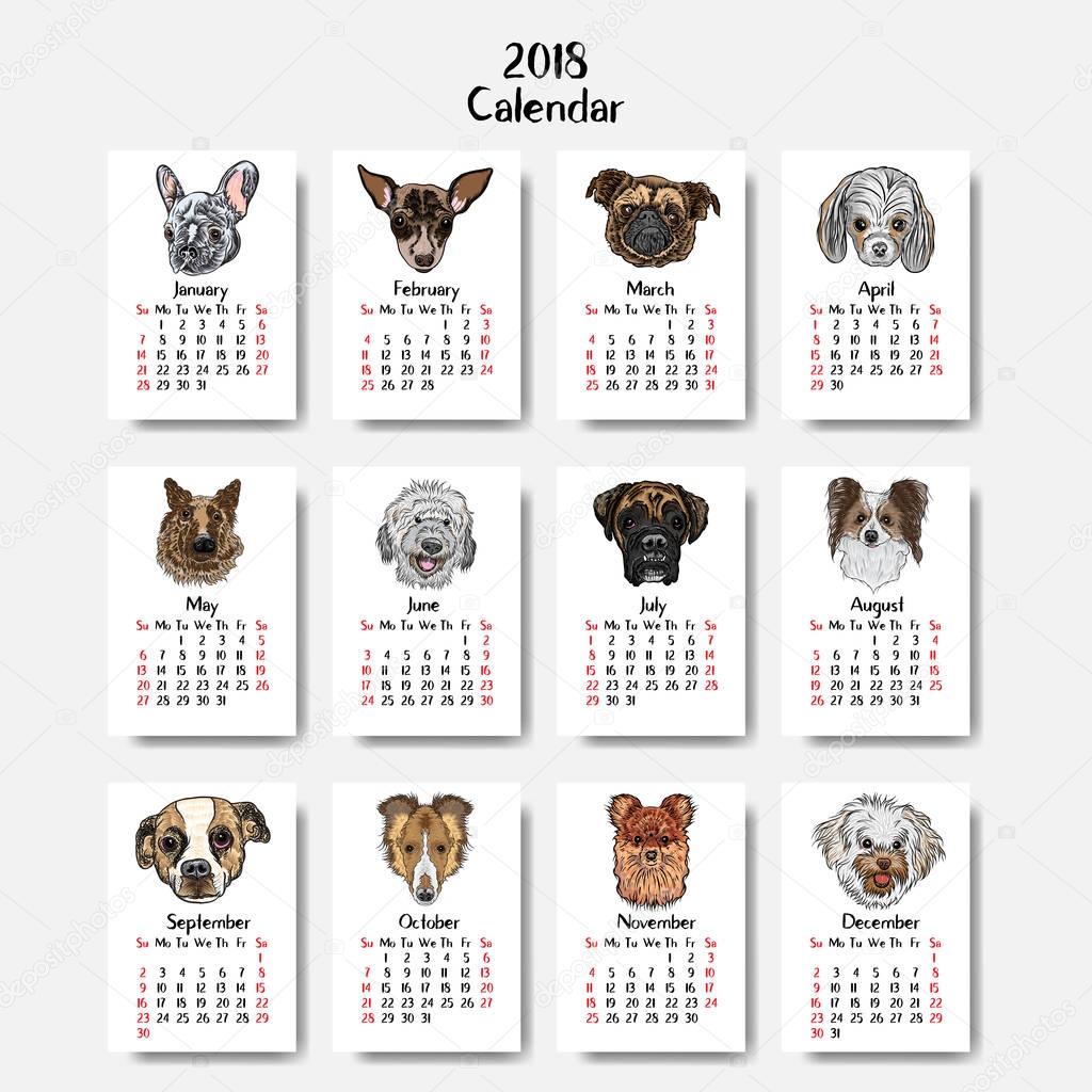 Funny happy dogs calendar 2018 design