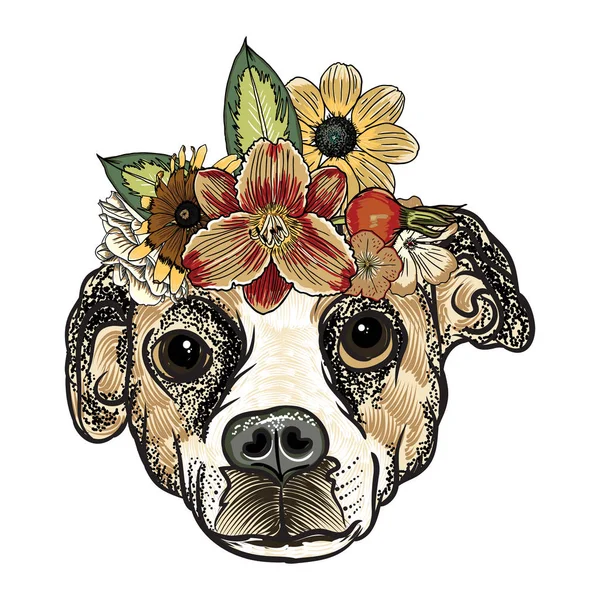 Beagle cachorro en las flores exóticas — Vector de stock