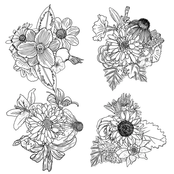 Lot de 4 bouquets floraux vintage — Image vectorielle