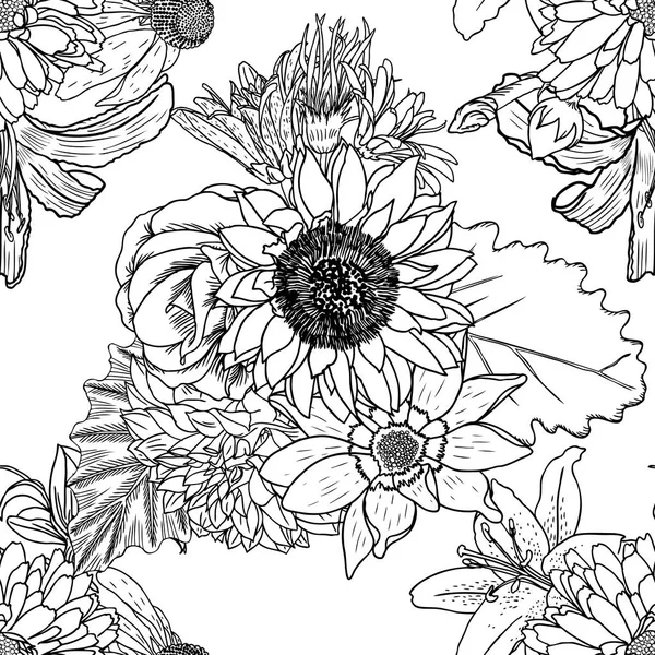 Doodle květinový vzor bezešvé výkresu — Stockový vektor