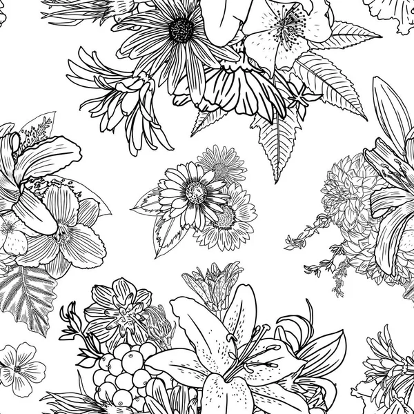 Doodle floral drawing seamless pattern — Stock Vector