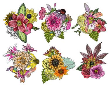 Set of flower bouquets illustrations clipart