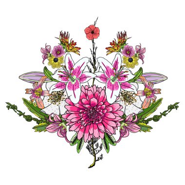 Buket farklı el çekilmiş çiçek