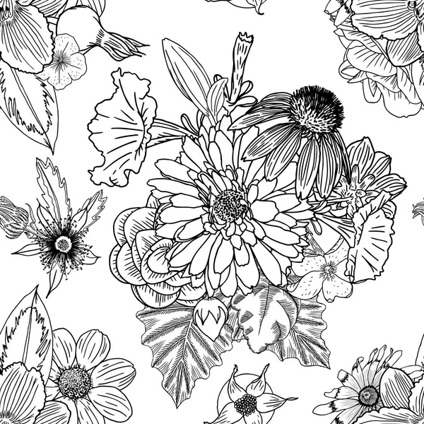 Doodle dibujo floral patrón sin costuras — Archivo Imágenes Vectoriales