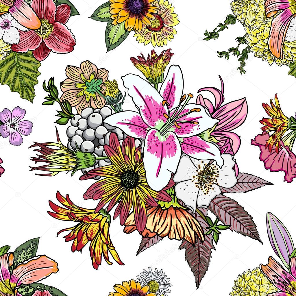 Seamless tropical flowers pattern