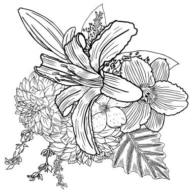 Buket farklı el çekilmiş çiçek