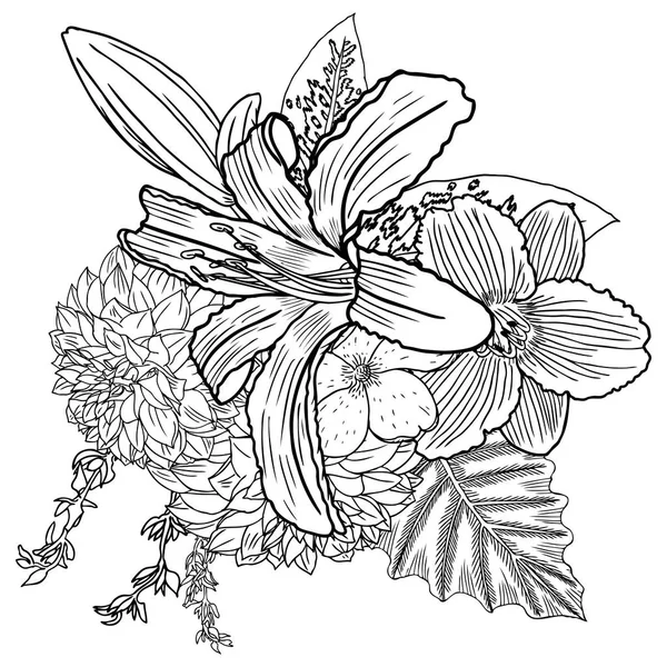 Buket farklı el çekilmiş çiçek