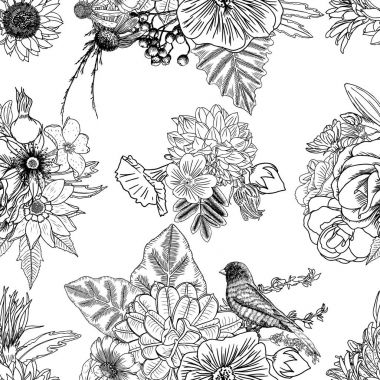 Kusursuz çiçekler ve kuş desenleri