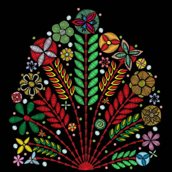 Diseño de bordado floral — Archivo Imágenes Vectoriales