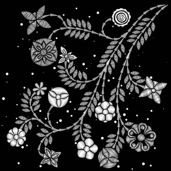 Desenho de bordado floral — Vetor de Stock