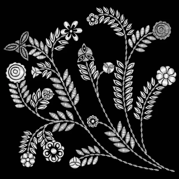 Diseño de bordado floral — Vector de stock