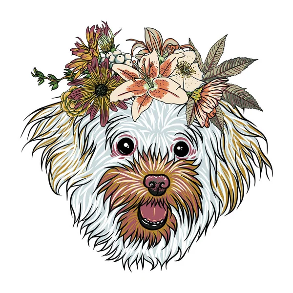 Cãozinho bolonhês com coroa floral — Vetor de Stock