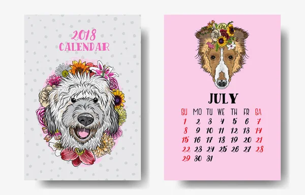 Календар 2018 щомісяця з милий собаки — стоковий вектор