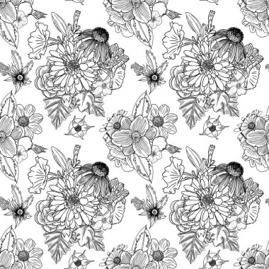 siyah-beyaz çiçek deseni