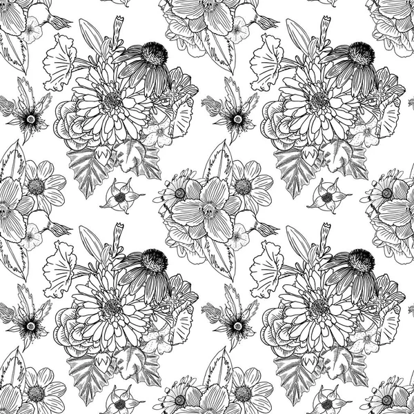 Modèle de fleur noir et blanc — Image vectorielle