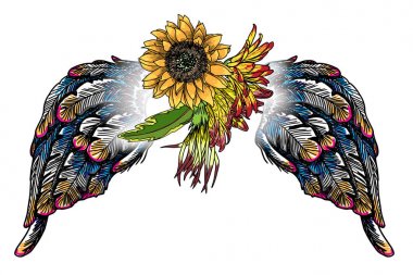 Melek kanatlı çizim çiçek