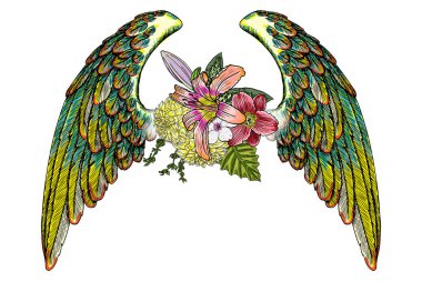 Melek kanatlı çizim çiçek