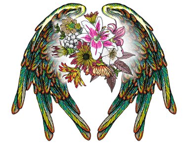 Melek kanatlı çizim çiçek