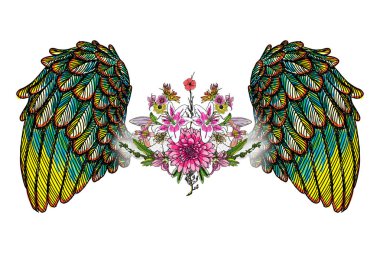 Melek kanatlı çizim çiçek