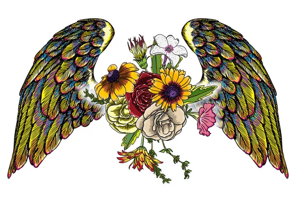 Bunga dengan gambar sayap malaikat - Stok Vektor