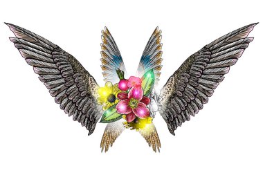 Kanatlı çizim çiçek