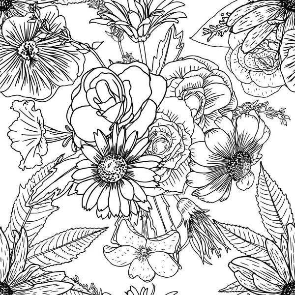 Doodle patrón sin costura floral — Vector de stock