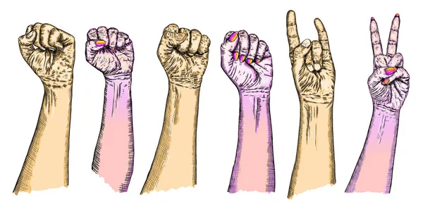 La foule des jeunes mains manifestant ensemble — Image vectorielle