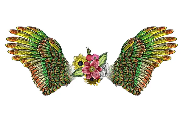 花与天使的翅膀 — 图库矢量图片