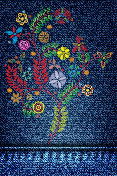 刺繍花柄 — ストックベクタ
